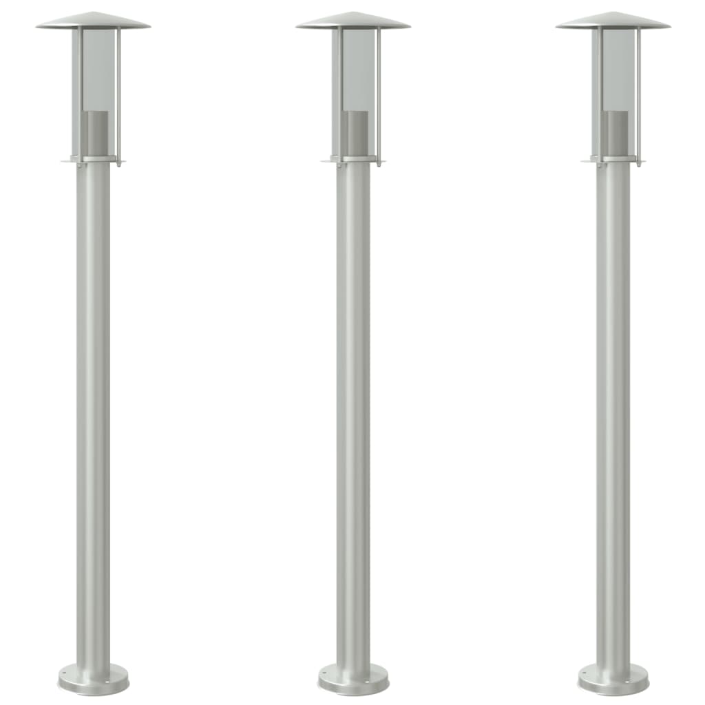 Outdoor Floor Lamps 3 pcs Silver 100cm in Stainless Steel