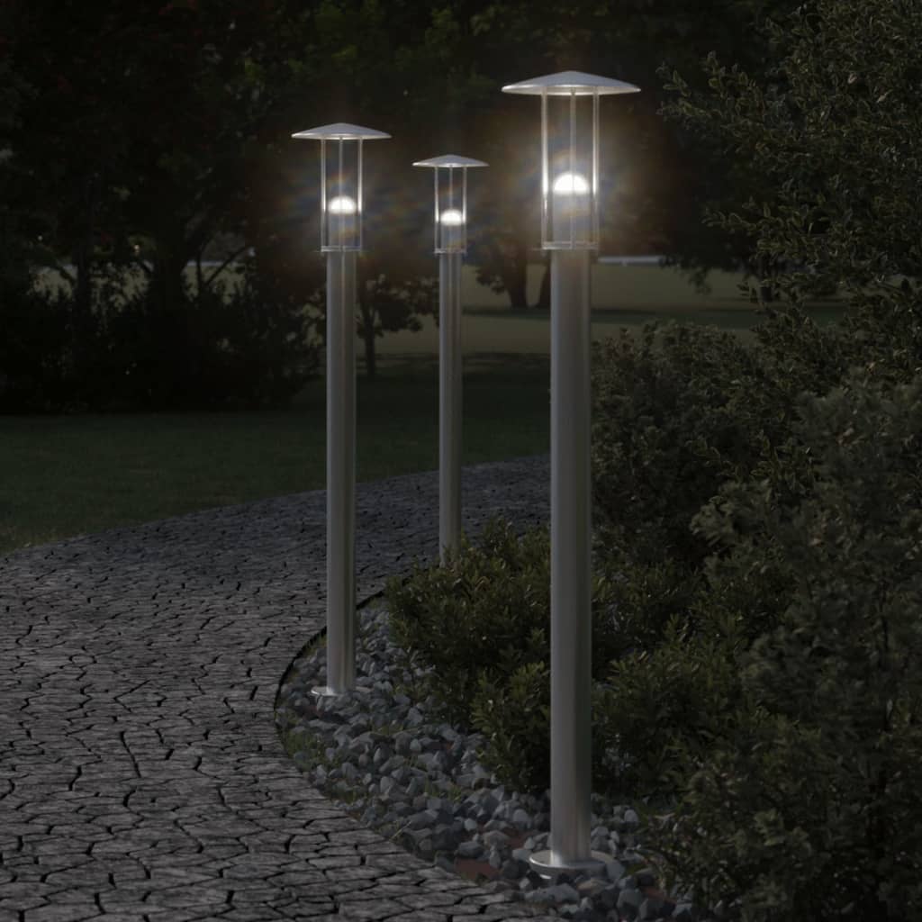 Outdoor Floor Lamps 3 pcs Silver 100cm in Stainless Steel