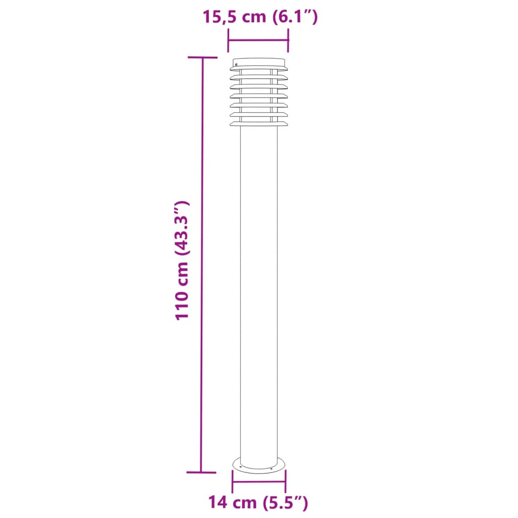 Silberne Außenstehleuchte 110 cm aus Edelstahl