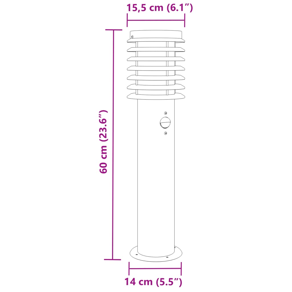 Lampade da Terra per Esterni Sensore 3 pz Argento 60 cm Acciaio