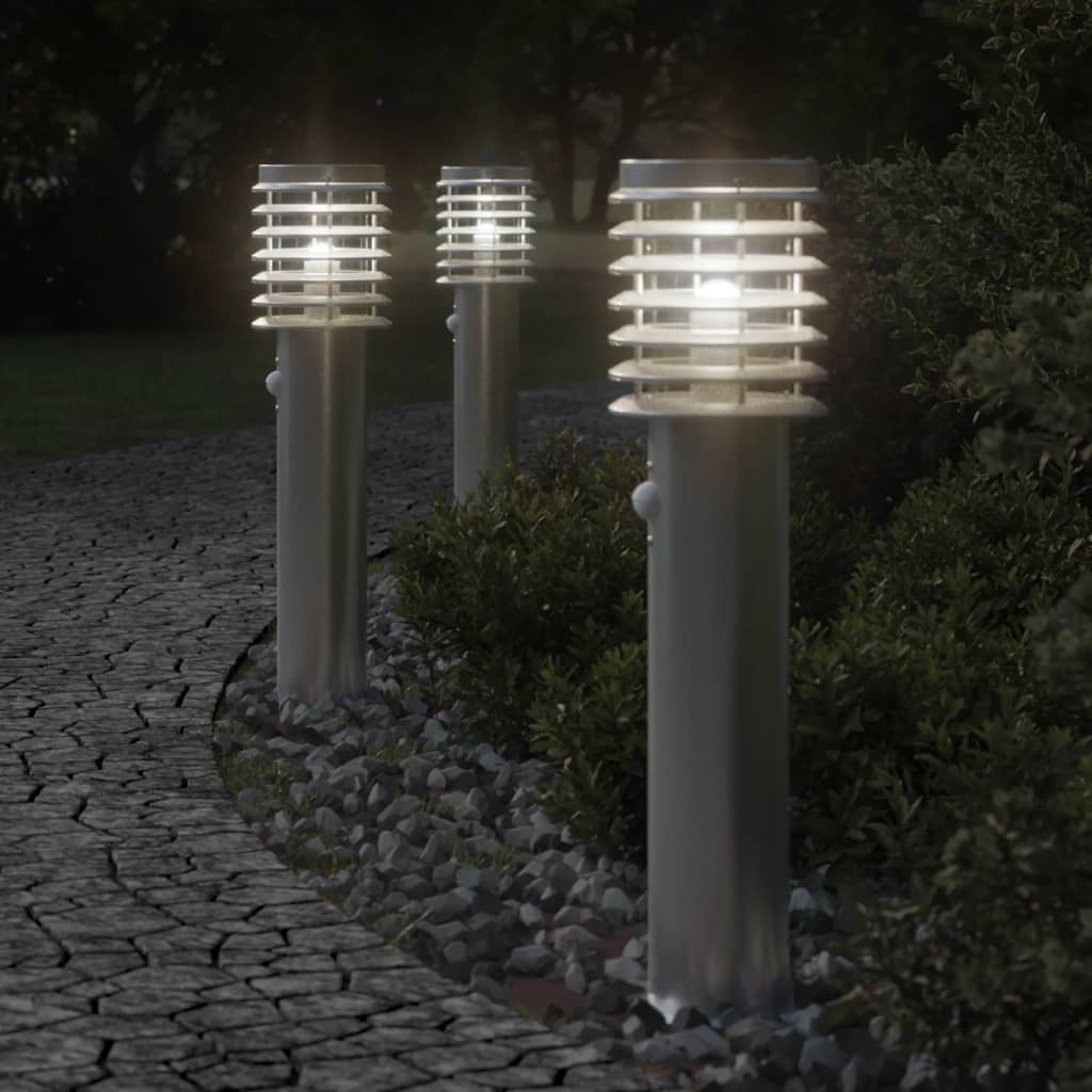 Outdoor Floor Lamps Sensor 3 pcs Silver 60 cm Steel