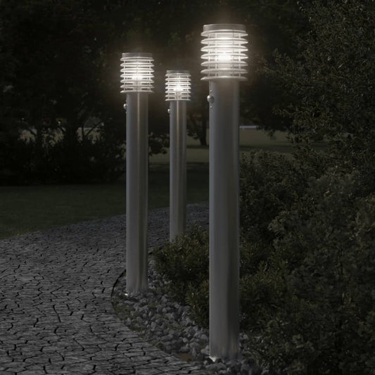 Outdoor Floor Lamp Silver Sensor 110 cm in Steel