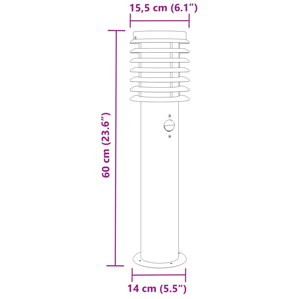 Lampada da Terra per Esterni Sensore Nera 60 cm in Acciaio