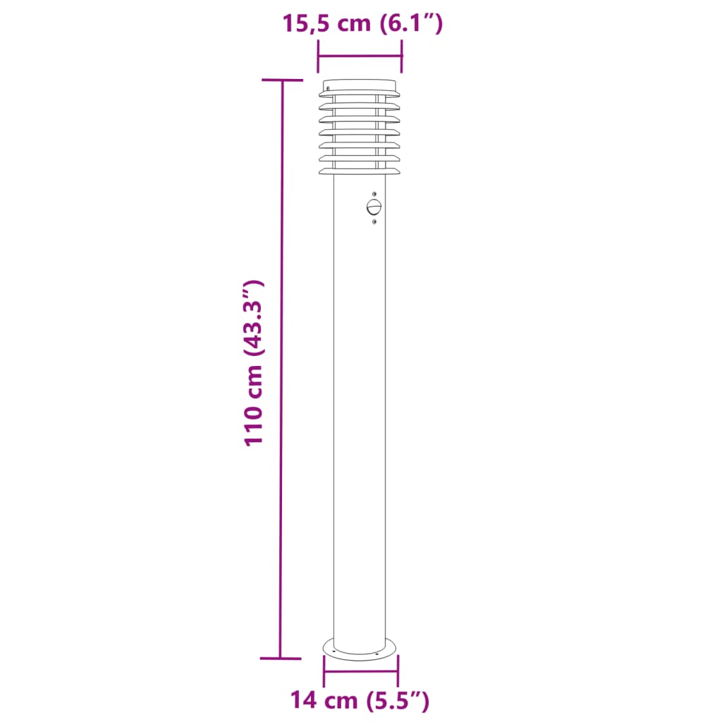 Lampada da Terra per Esterni Sensore Nera 110 cm in Acciaio