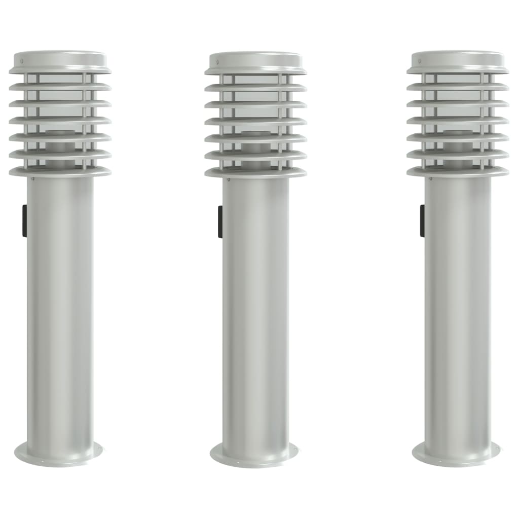 Outdoor Floor Lamps with Socket 3 pcs Silver 60 cm Steel