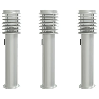 Outdoor Floor Lamps with Socket 3 pcs Silver 60 cm Steel