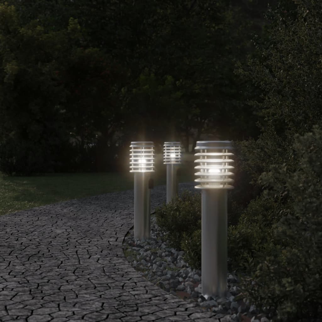 Lampade da Terra Esterni con Presa 3 pz Argento 60 cm Acciaio