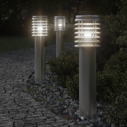 Outdoor Floor Lamps with Socket 3 pcs Silver 60 cm Steel