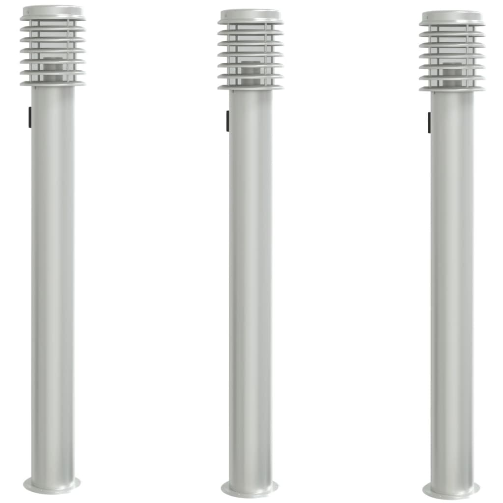 Outdoor Floor Lamps with Socket 3 pcs Silver 110 cm Steel