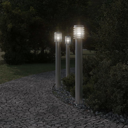 Lampade da Terra Esterni con Presa 3 pz Argento 110 cm Acciaio