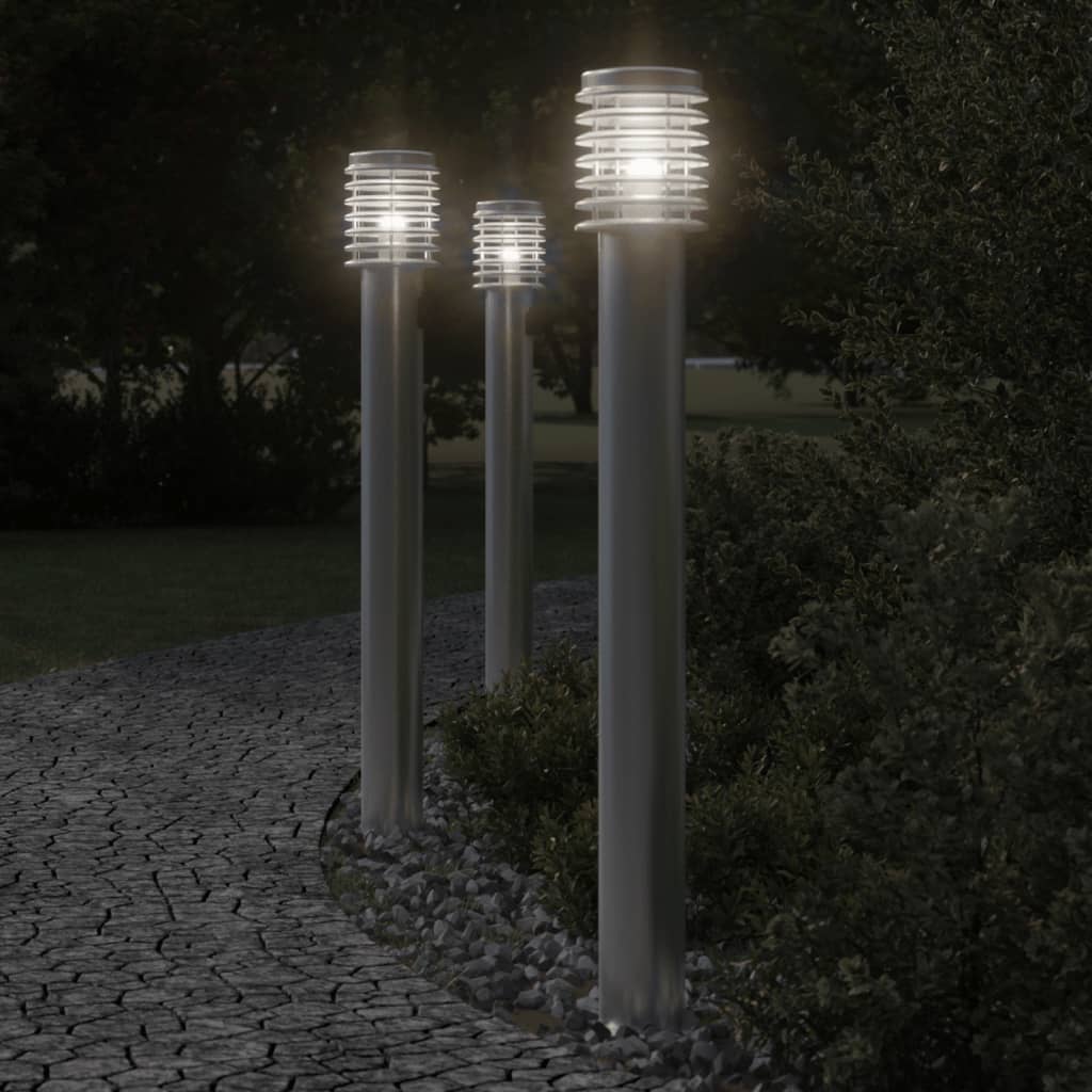 Outdoor Floor Lamps with Socket 3 pcs Silver 110 cm Steel