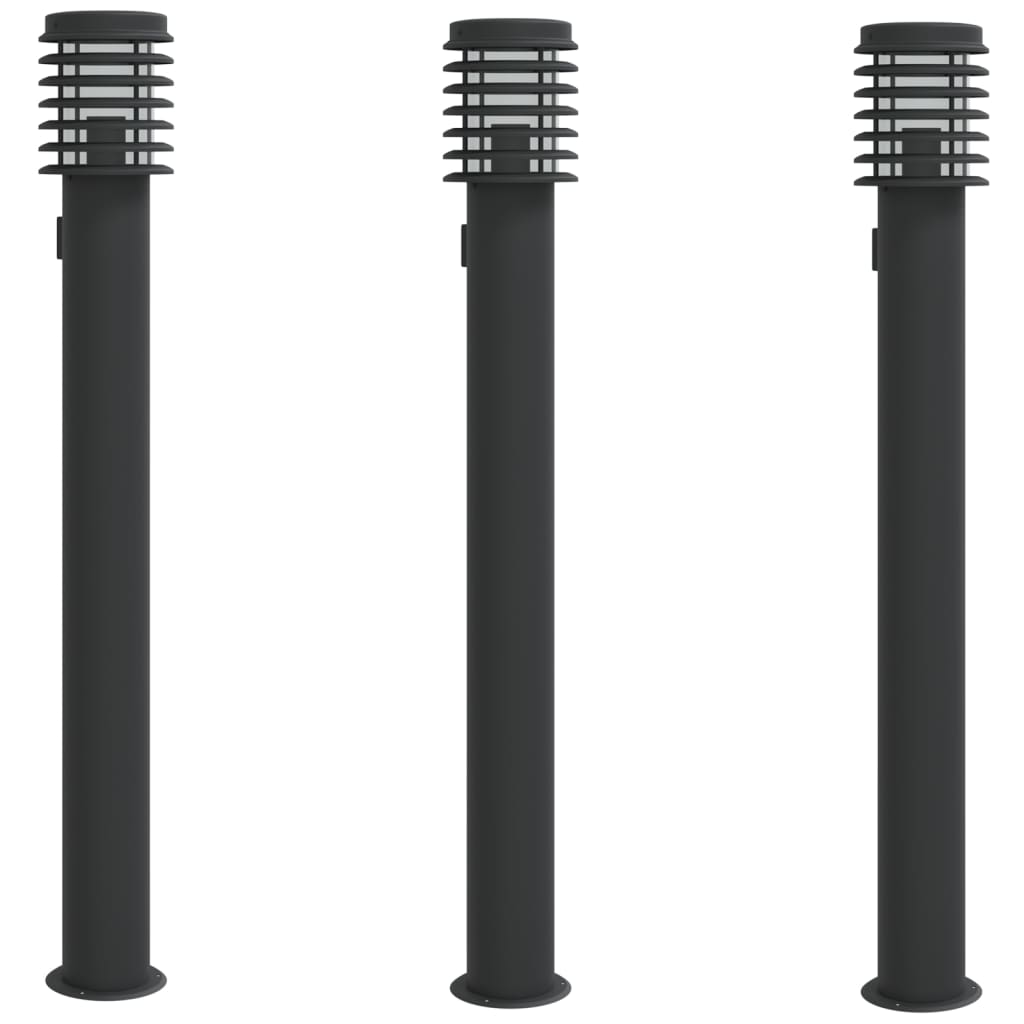 Outdoor Floor Lamps with Socket 3pcs Black 110cm Stainless Steel