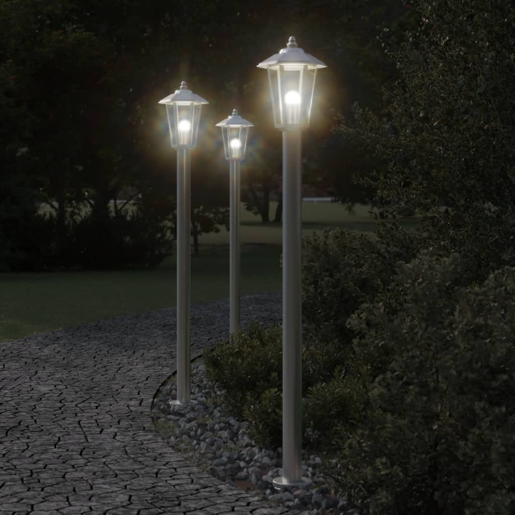 Outdoor Floor Lamps 3 pcs Silver 120cm in Stainless Steel