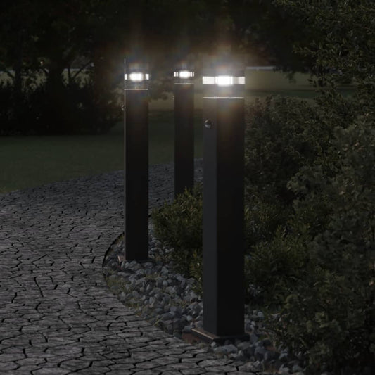 Outdoor Floor Lamps with Sensors 3pcs Black 80cm Aluminium