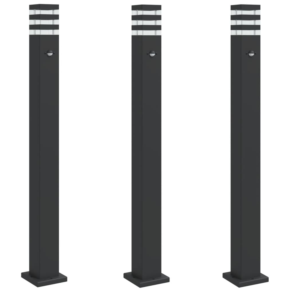 Outdoor Floor Lamps with Sensors 3pcs Black 110cm Aluminium