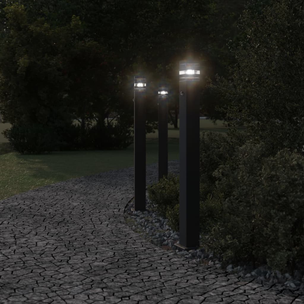 Outdoor Floor Lamps with Sensors 3pcs Black 110cm Aluminium