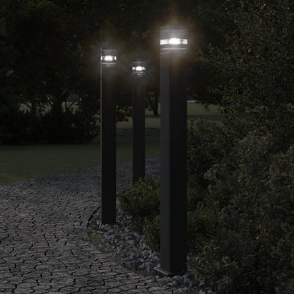 Outdoor Floor Lamps with Sensors 3pcs Black 110cm Aluminium