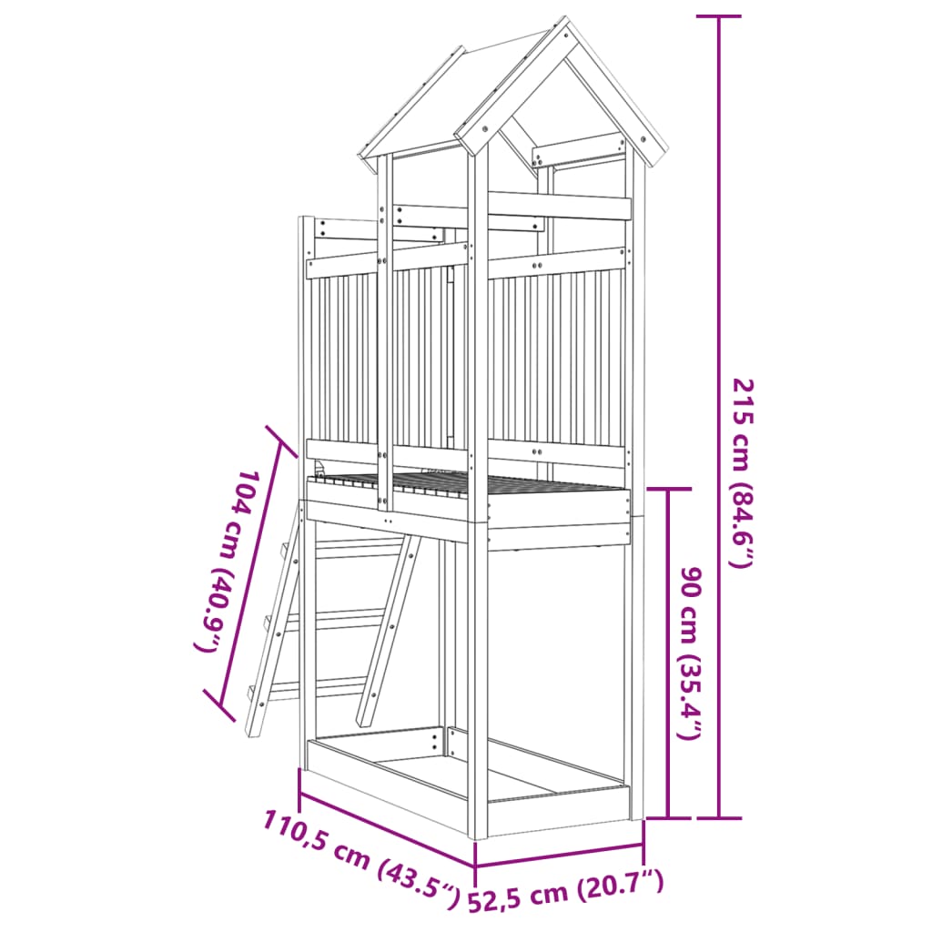 Torre Gioco con Scaletta 110,5x52,5x215cm Legno Pino Impregnato