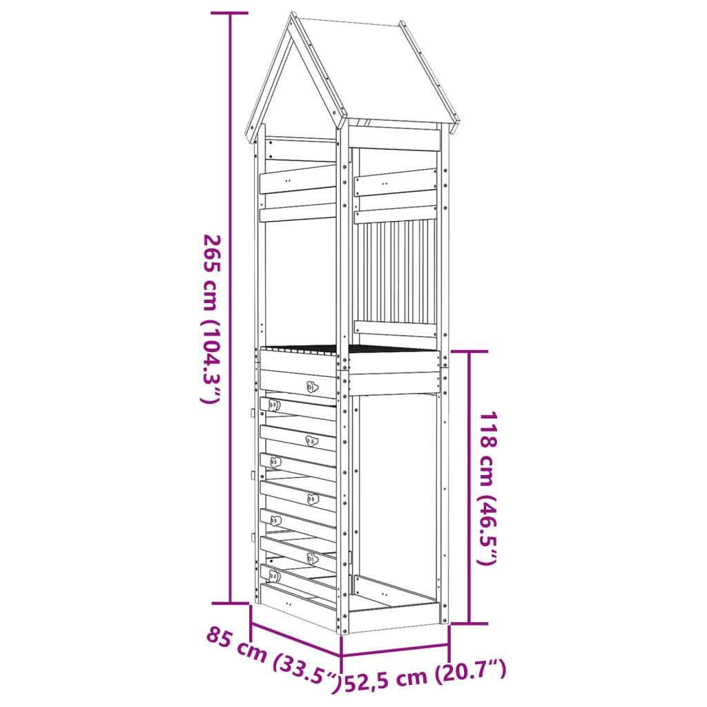 Torre da Gioco con Arrampicata 85x52,5x265 cm Pino Impregnato