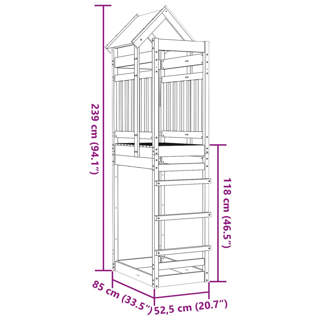 Torre da Gioco 85x52,5x239 cm in Legno Massello di Pino