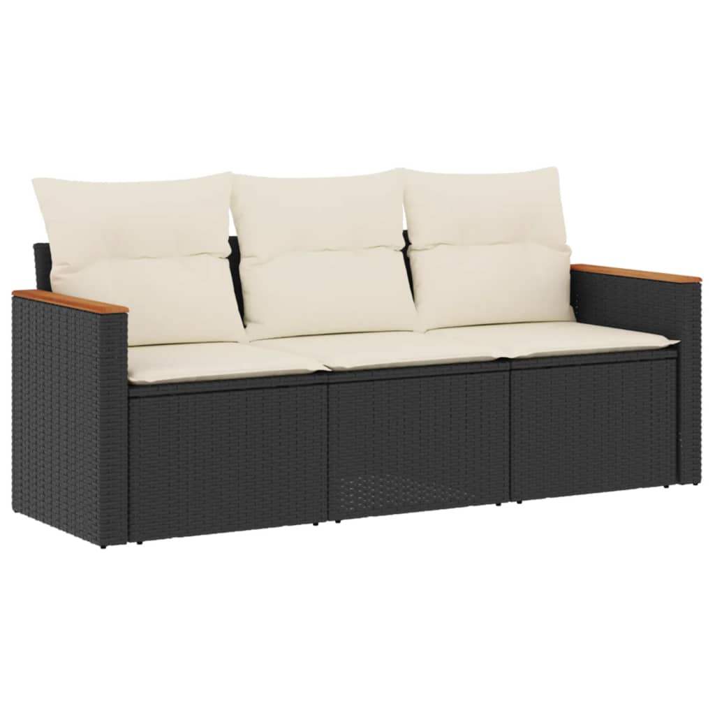 Set Divani da Giardino 3 pz con Cuscini in Polyrattan Nero - homemem39