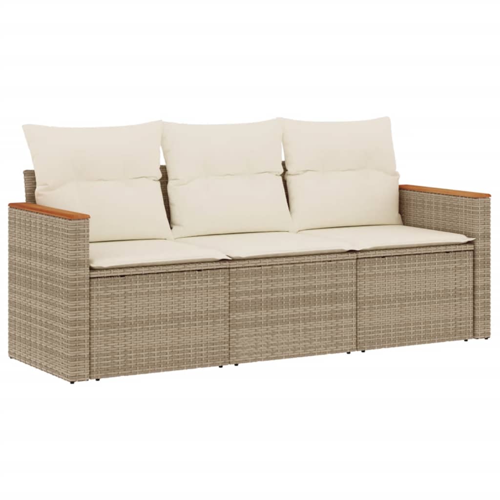 Set Divano da Giardino 3 pz con Cuscini Beige in Polyrattan