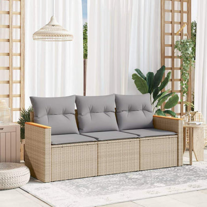 Set Divano da Giardino 3 pz con Cuscini Beige in Polyrattan - homemem39