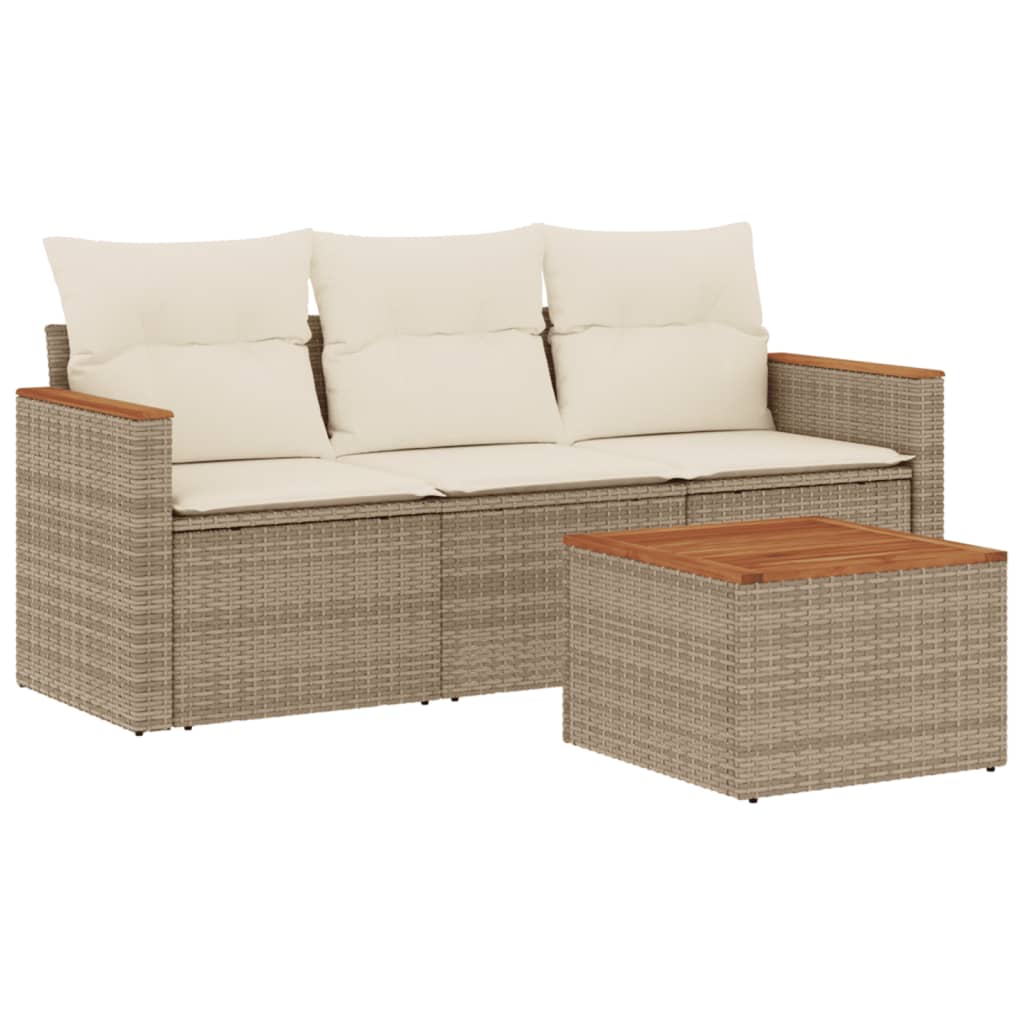 Set Divano da Giardino 4 pz con Cuscini Beige in Polyrattan | homemem39