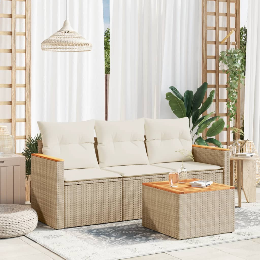 Set Divano da Giardino 4 pz con Cuscini Beige in Polyrattan | homemem39