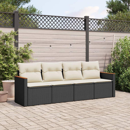 Set Divani da Giardino 4 pz con Cuscini Nero in Polyrattan - homemem39