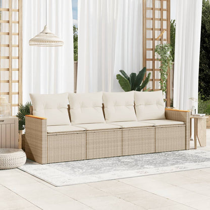 Set Divano da Giardino 4 pz con Cuscini Beige in Polyrattan | homemem39
