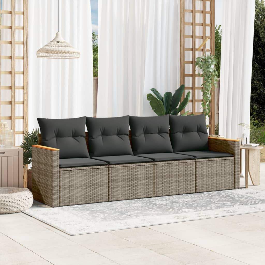 Set Divani da Giardino 4 pz con Cuscini in Polyrattan Grigio - homemem39