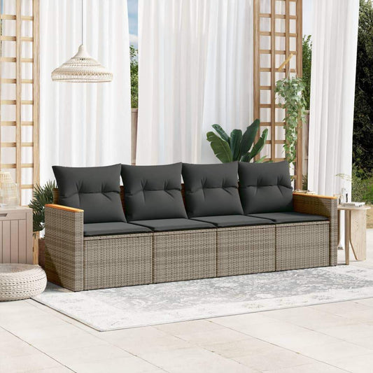 Set Divani da Giardino 4 pz con Cuscini in Polyrattan Grigio - homemem39
