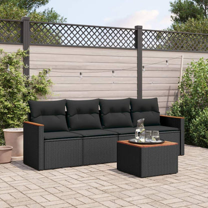 Set Divani da Giardino 5 pz con Cuscini in Polyrattan Nero - homemem39