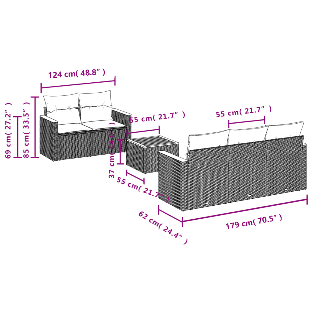 Set Divano da Giardino 6 pz con Cuscini Beige in Polyrattan | homemem39