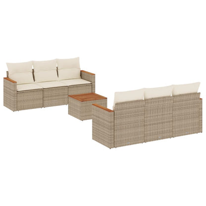 Set Divani da Giardino 7 pz con Cuscini Beige in Polyrattan - homemem39
