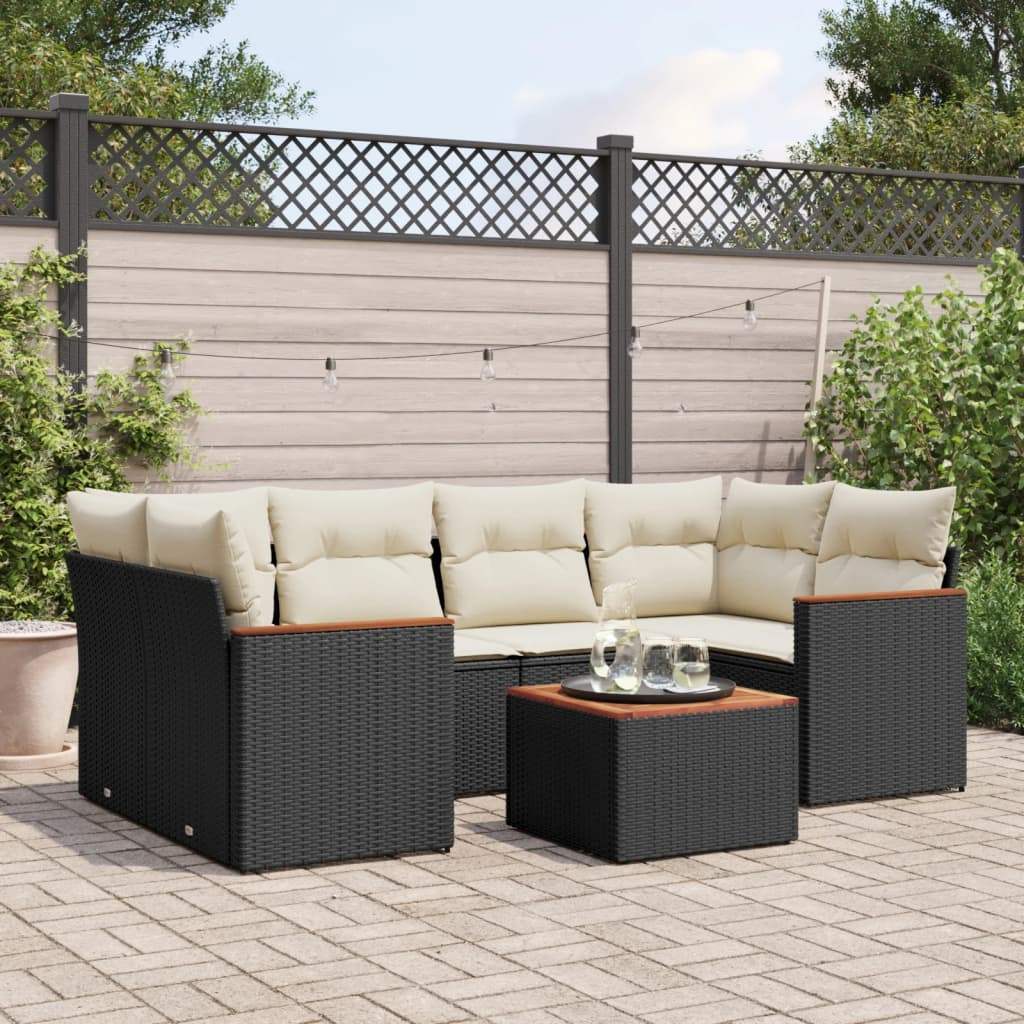 Set Divani da Giardino con Cuscini 7pz Nero Polyrattan - homemem39