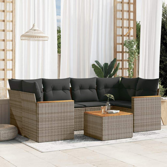 Set Divani da Giardino 7 pz con Cuscini Grigio in Polyrattan - homemem39