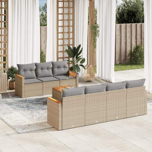 Set Divano da Giardino 8 pz con Cuscini Beige in Polyrattan - homemem39