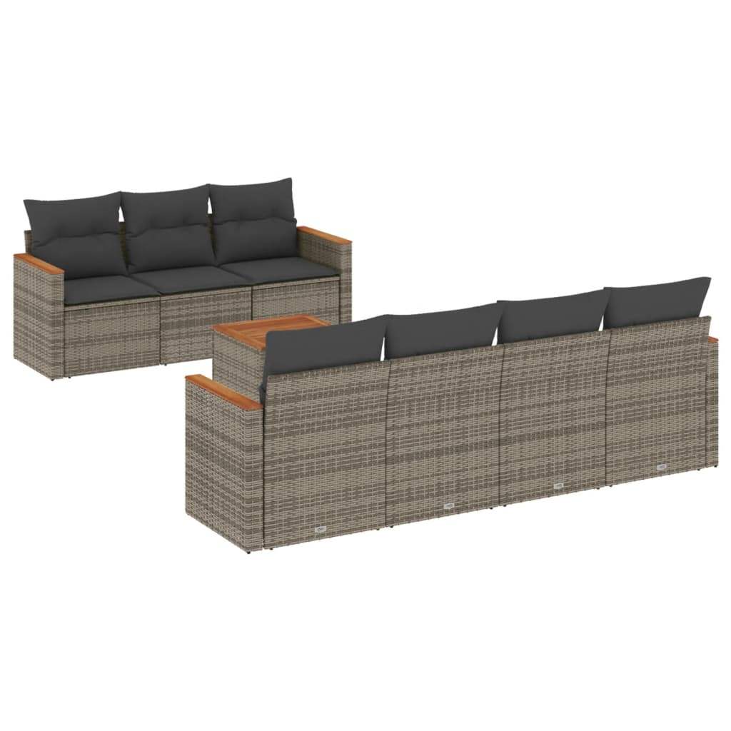 Set Divano da Giardino 8 pz con Cuscini Grigio in Polyrattan - homemem39