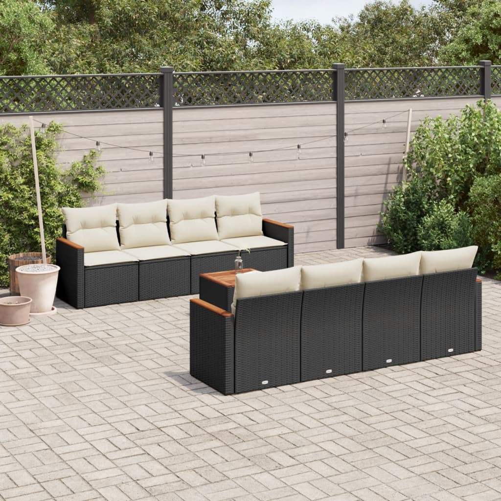 Set Divani da Giardino 9 pz con Cuscini Nero in Polyrattan - homemem39