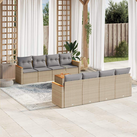 Set Divano da Giardino 9 pz con Cuscini Beige in Polyrattan - homemem39