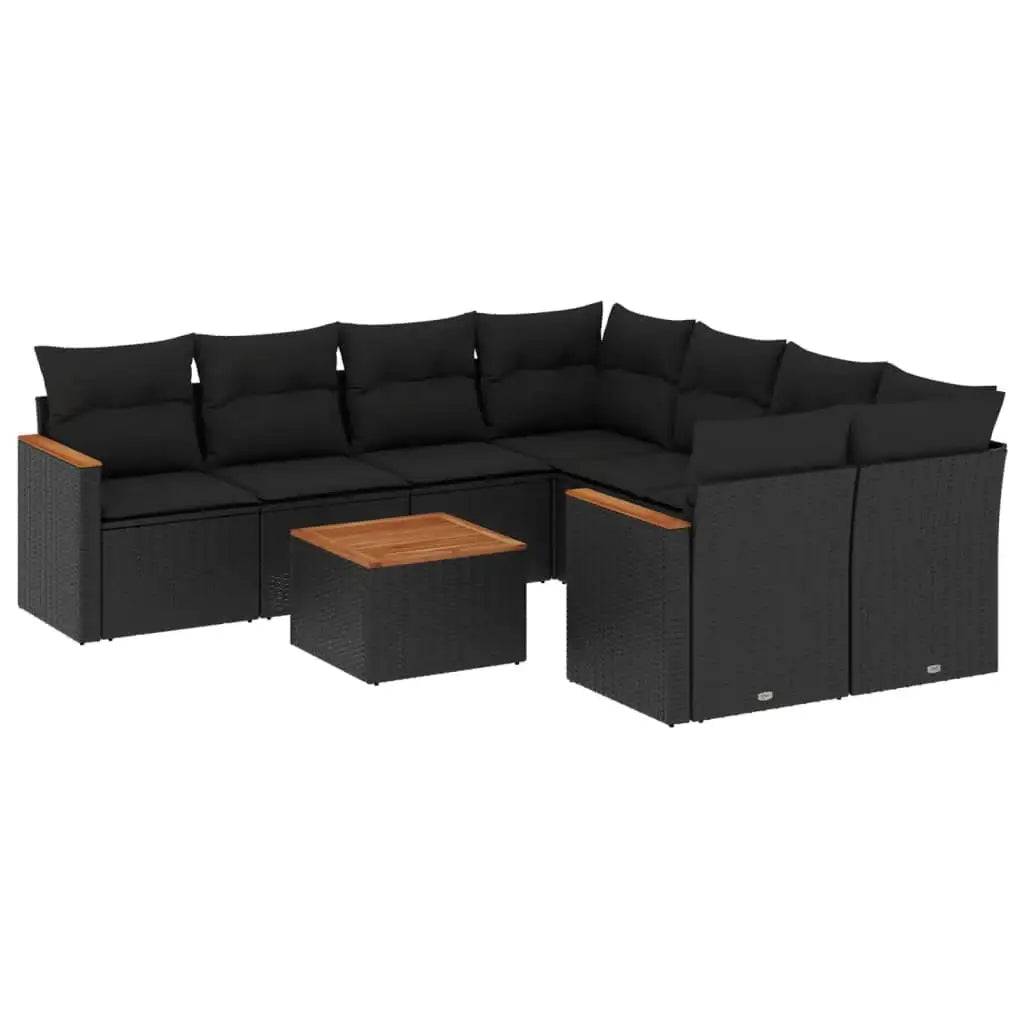 Set Divani da Giardino 9 pz con Cuscini Nero in Polyrattan - homemem39