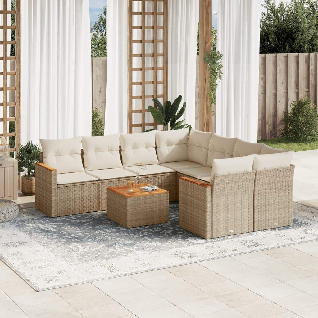 Set Divano da Giardino 9 pz con Cuscini Beige in Polyrattan - homemem39
