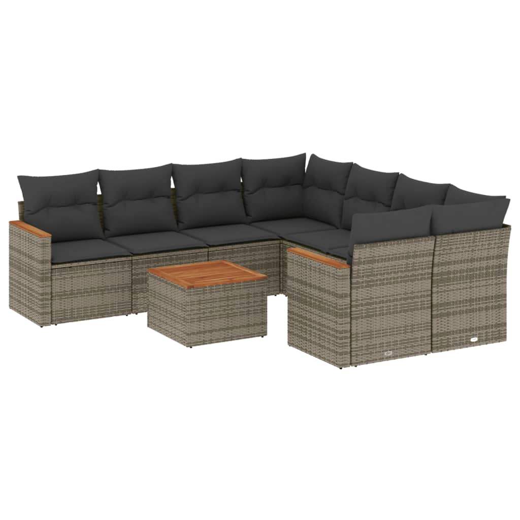 Set Divano da Giardino 9 pz con Cuscini Grigio in Polyrattan - homemem39