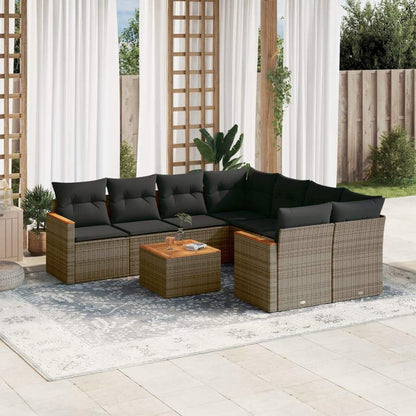 Set Divano da Giardino 9 pz con Cuscini Grigio in Polyrattan - homemem39