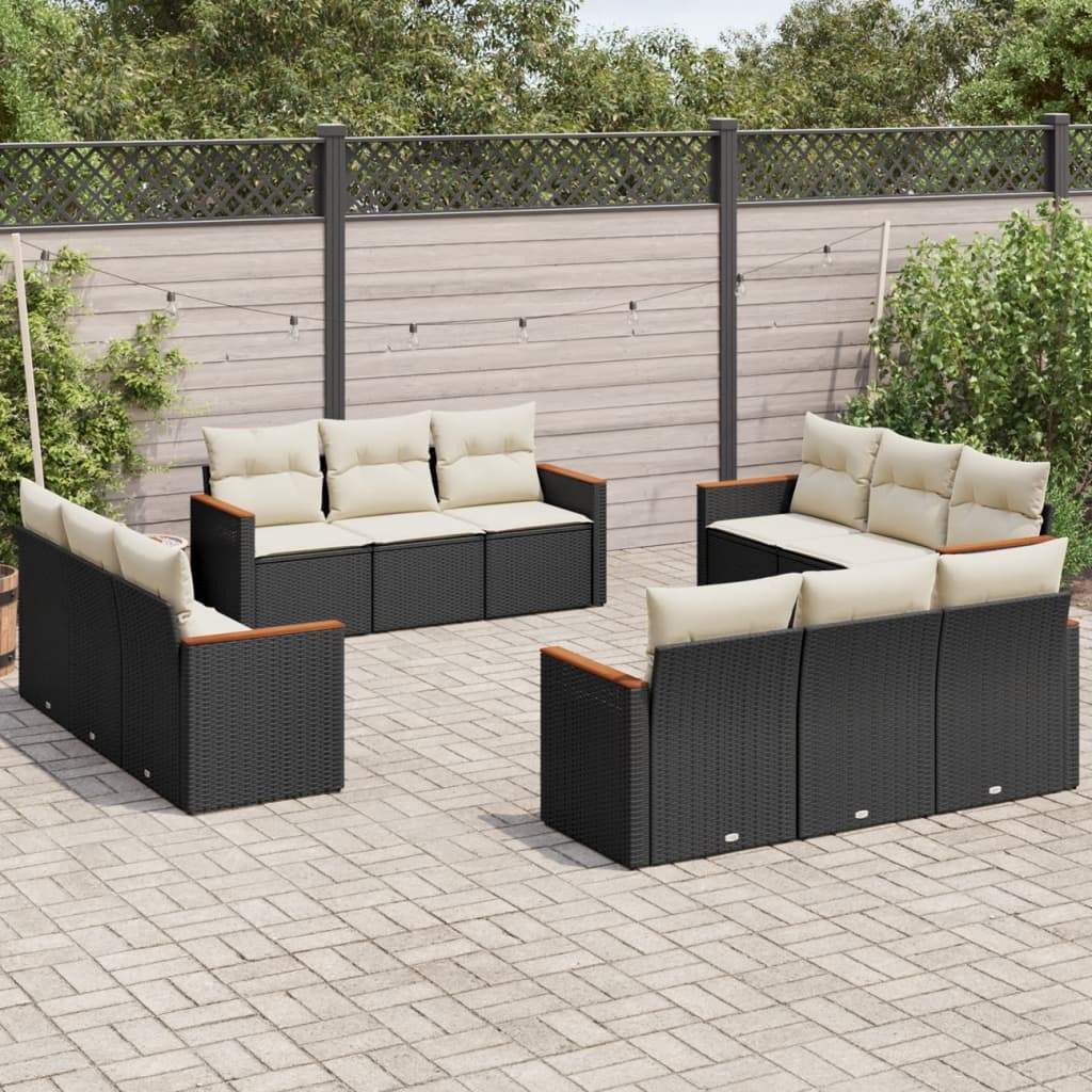 Set Divani da Giardino 12 pz con Cuscini Nero in Polyrattan - homemem39