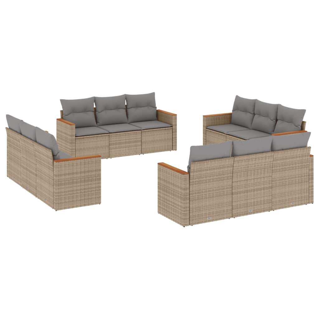 Set Divani da Giardino 12 pz con Cuscini Beige in Polyrattan - homemem39