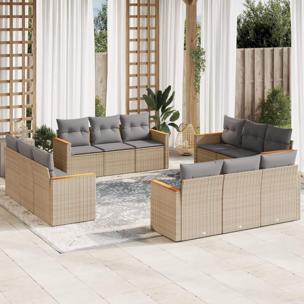 Set Divani da Giardino 12 pz con Cuscini Beige in Polyrattan - homemem39