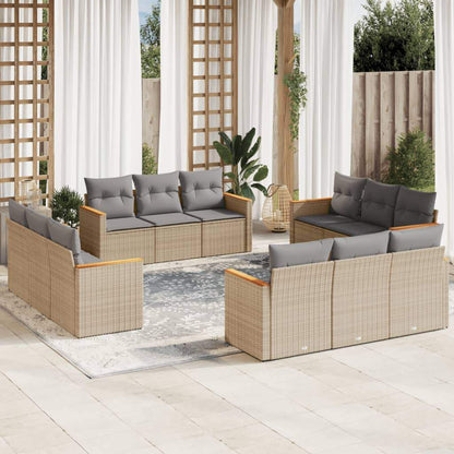 Set Divani da Giardino 12 pz con Cuscini Beige in Polyrattan - homemem39